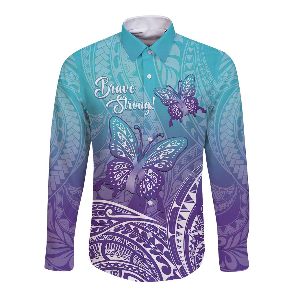 Polynesia Suicide Prevention Month Long Sleeve Button Shirt Butterfly Purple And Teal Ribbon Tomorrow Needs You LT14 Unisex Teal - Polynesian Pride