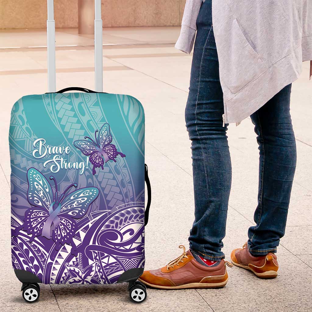 Polynesia Suicide Prevention Month Luggage Cover Butterfly Purple And Teal Ribbon Tomorrow Needs You LT14 Teal - Polynesian Pride