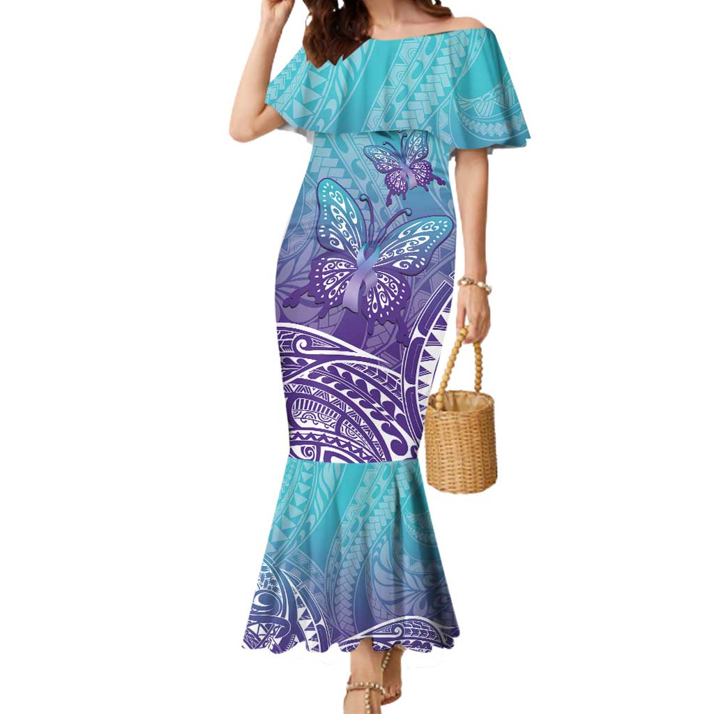 Polynesia Suicide Prevention Month Mermaid Dress Butterfly Purple And Teal Ribbon Tomorrow Needs You LT14 Women Teal - Polynesian Pride