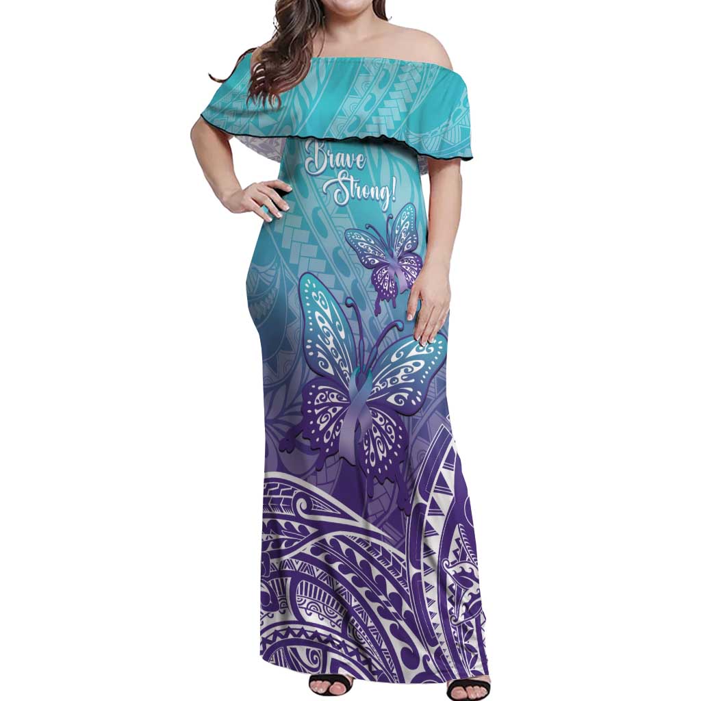 Polynesia Suicide Prevention Month Off Shoulder Maxi Dress Butterfly Purple And Teal Ribbon Tomorrow Needs You LT14 Women Teal - Polynesian Pride