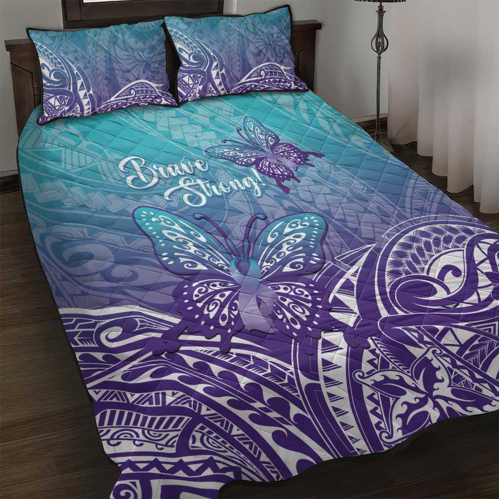 Polynesia Suicide Prevention Month Quilt Bed Set Butterfly Purple And Teal Ribbon Tomorrow Needs You LT14 Teal - Polynesian Pride