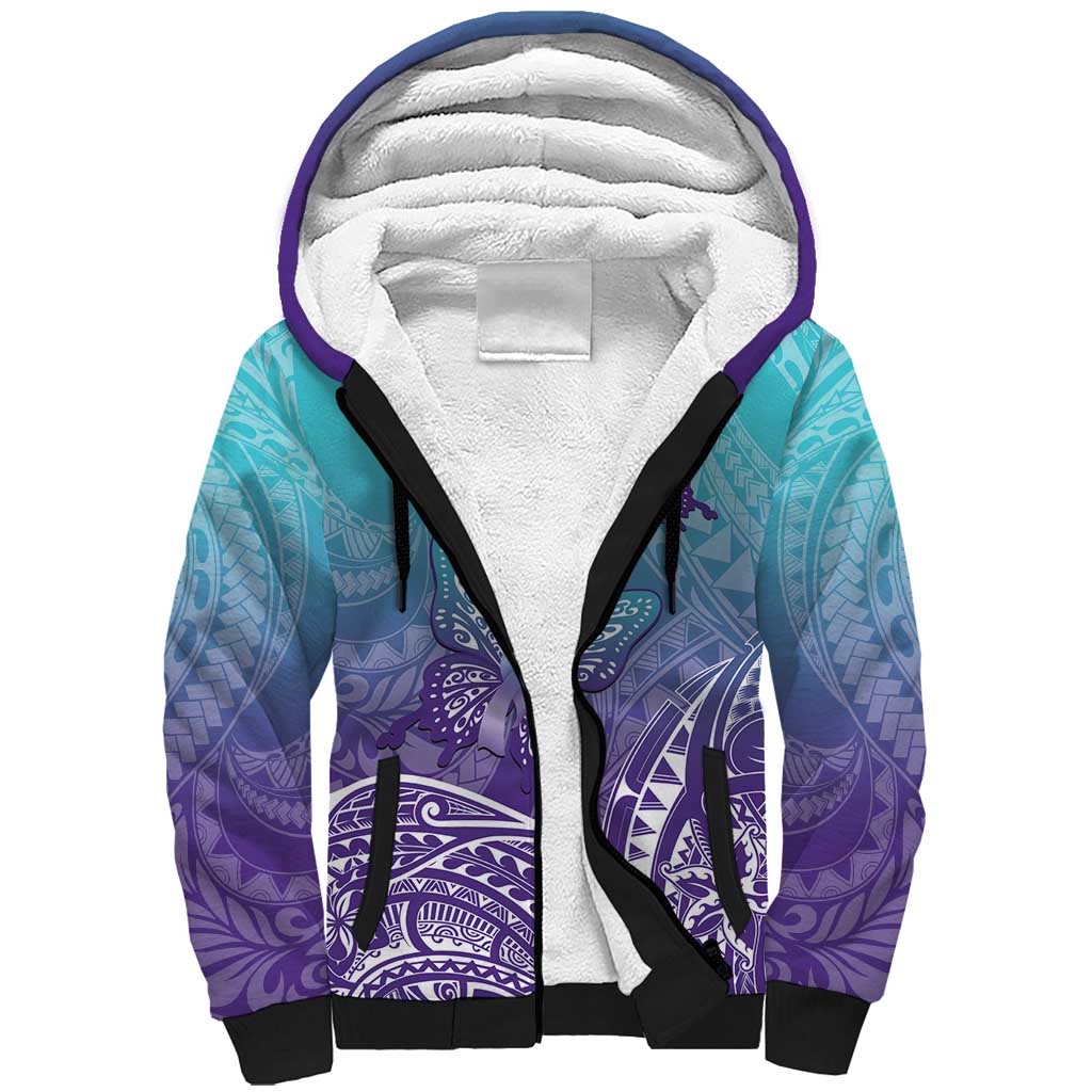 Polynesia Suicide Prevention Month Sherpa Hoodie Butterfly Purple And Teal Ribbon Tomorrow Needs You LT14 Unisex Teal - Polynesian Pride