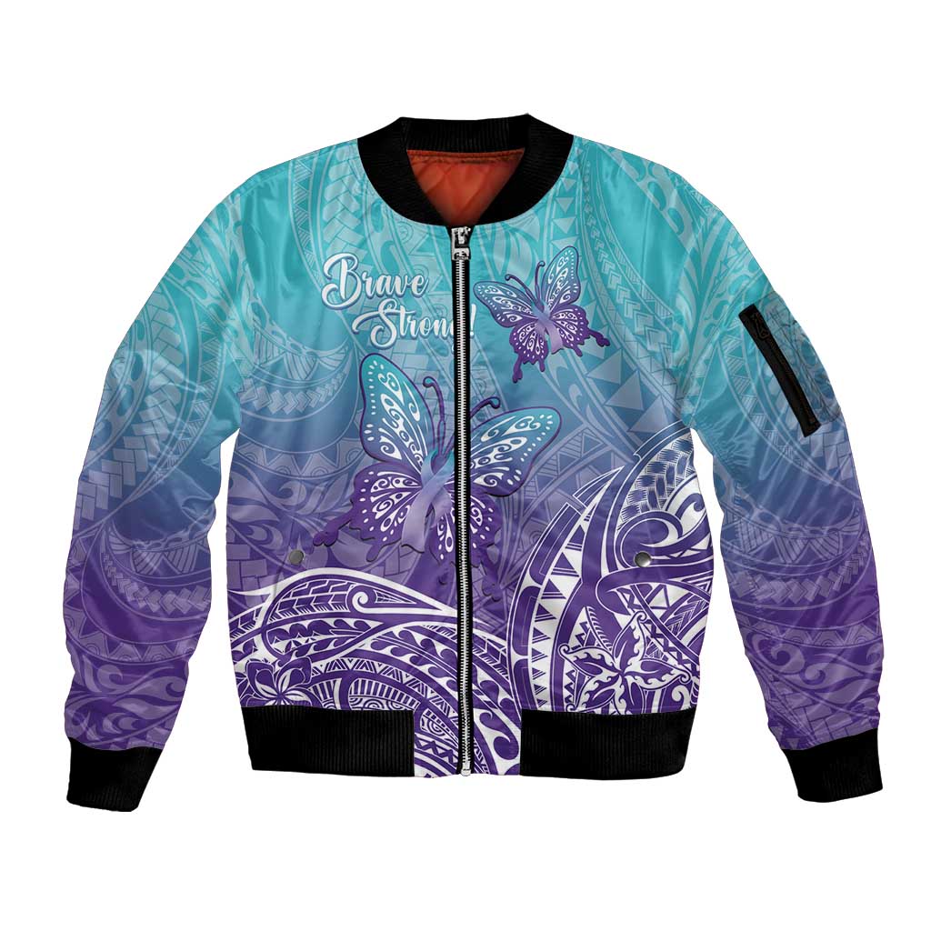 Polynesia Suicide Prevention Month Sleeve Zip Bomber Jacket Butterfly Purple And Teal Ribbon Tomorrow Needs You LT14 Unisex Teal - Polynesian Pride