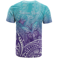 Polynesia Suicide Prevention Month T Shirt Butterfly Purple And Teal Ribbon Tomorrow Needs You