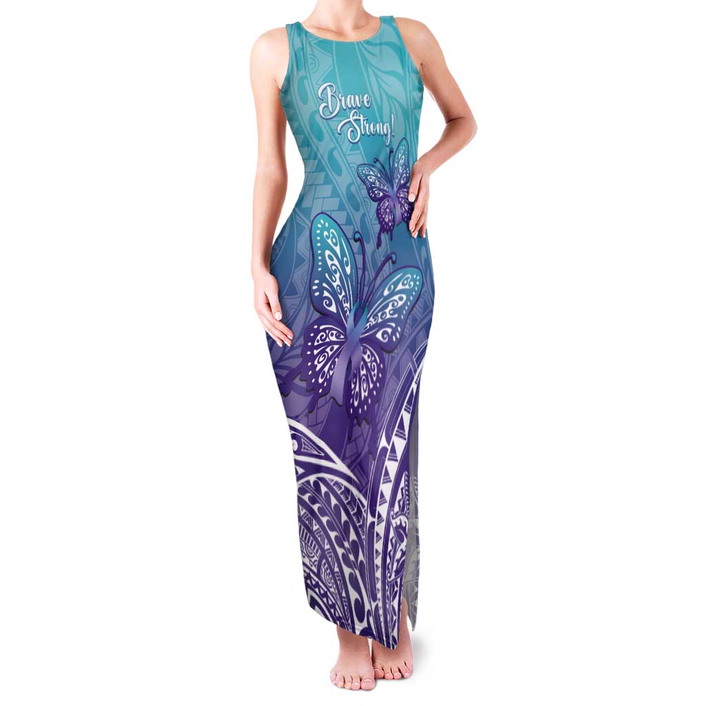 Polynesia Suicide Prevention Month Tank Maxi Dress Butterfly Purple And Teal Ribbon Tomorrow Needs You LT14 Women Teal - Polynesian Pride
