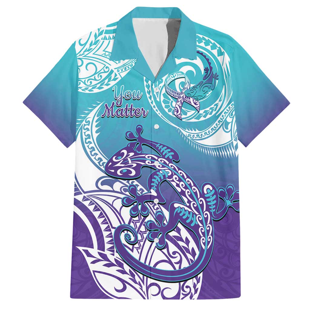 Personalised New Zealand Suicide Prevention Month Family Matching Short Sleeve Bodycon Dress and Hawaiian Shirt You Matter NZ Fern With Maori Koru Lizard