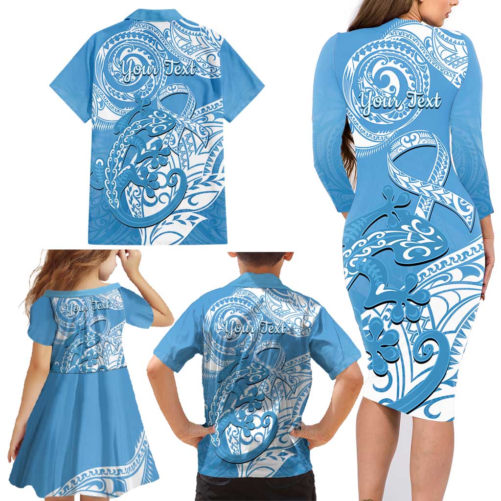 Personalised New Zealand Autism Awareness Family Matching Long Sleeve Bodycon Dress and Hawaiian Shirt NZ Fern With Maori Koru Lizard