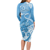 Personalised New Zealand Autism Awareness Long Sleeve Bodycon Dress NZ Fern With Maori Koru Lizard