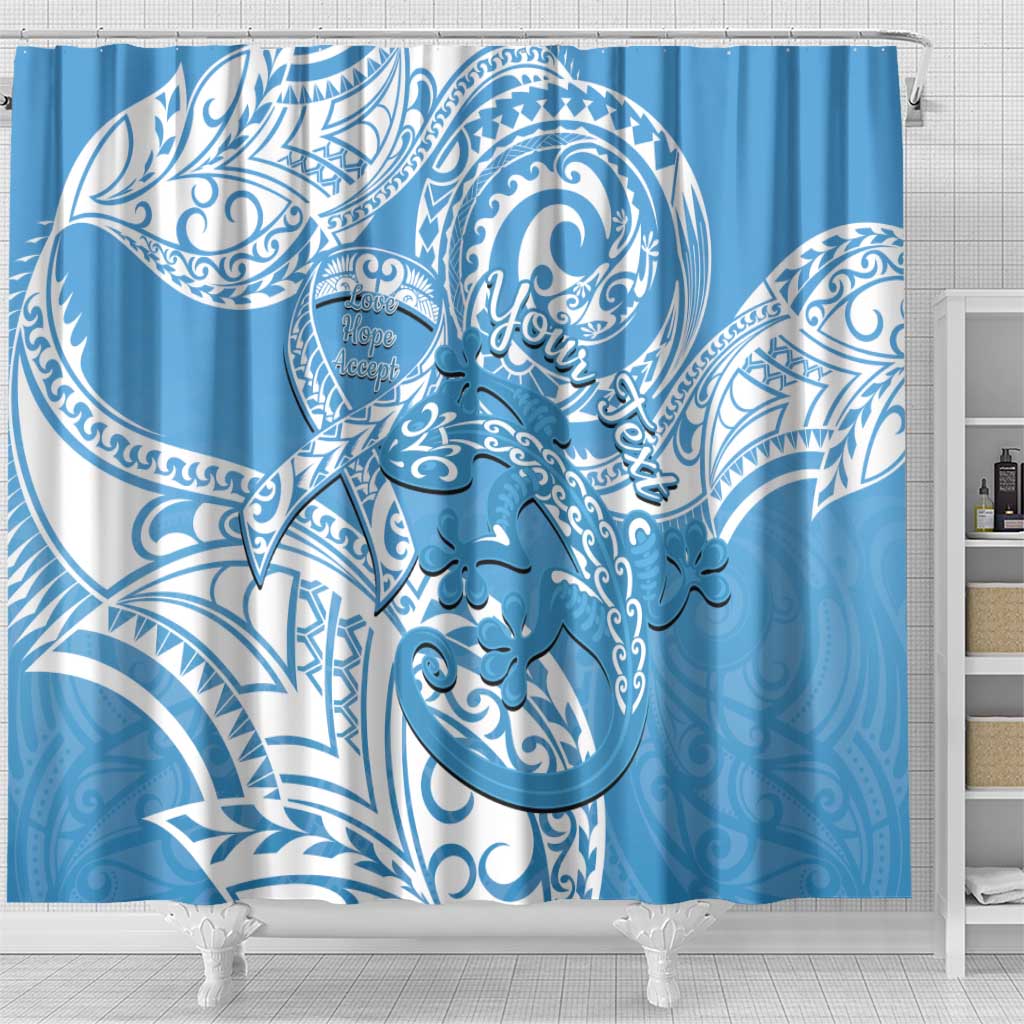 Personalised New Zealand Autism Awareness Shower Curtain NZ Fern With Maori Koru Lizard