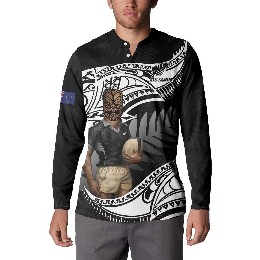 Custom New Zealand Silver Fern Rugby Button Sweatshirt 2024 Aotearoa Maori Mascot Go All Black