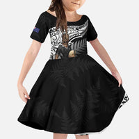 Custom New Zealand Silver Fern Rugby Family Matching Tank Maxi Dress and Hawaiian Shirt 2024 Aotearoa Maori Mascot Go All Black LT14 Daughter's Dress Black - Polynesian Pride
