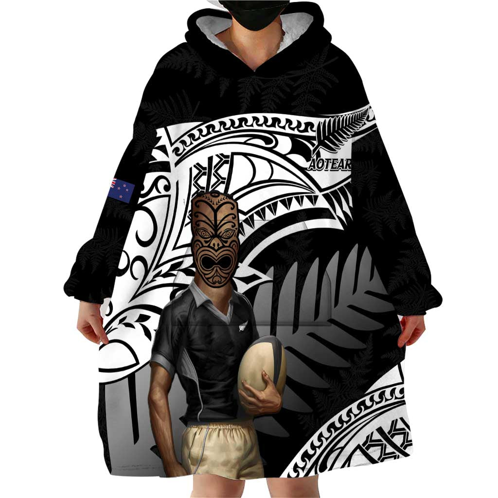 Custom New Zealand Silver Fern Rugby Wearable Blanket Hoodie 2024 Aotearoa Maori Mascot Go All Black