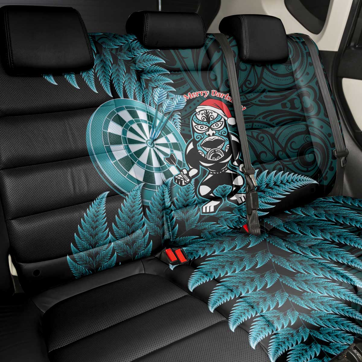 New Zealand Darts Christmas Back Car Seat Cover Maori Fern Merry Dartsmas - Polynesian Pride