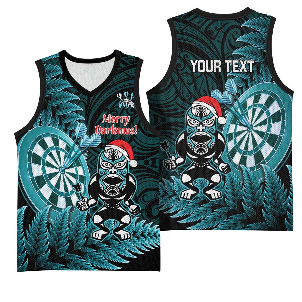 Personalised New Zealand Darts Christmas Basketball Jersey Maori Fern Merry Dartsmas - Polynesian Pride
