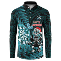 Personalised New Zealand Darts Christmas Button Sweatshirt Maori Fern Merry Dartsmas - Polynesian Pride