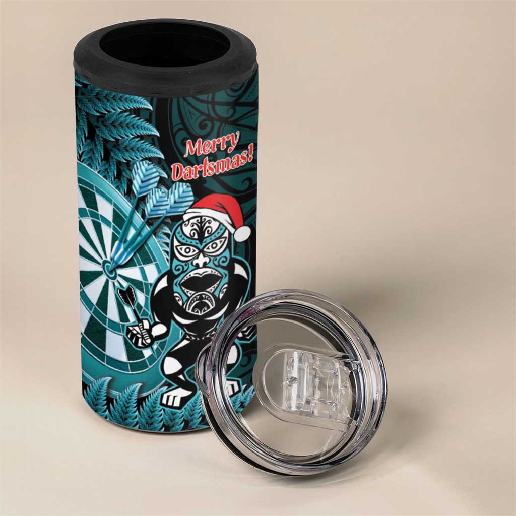 Personalised New Zealand Darts Christmas 4 in 1 Can Cooler Tumbler Maori Fern Merry Dartsmas - Polynesian Pride