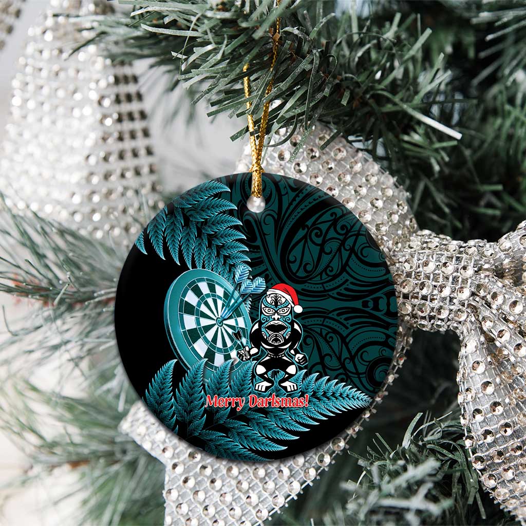 Personalised New Zealand Darts Christmas Ceramic Ornament Maori Fern Merry Dartsmas - Polynesian Pride