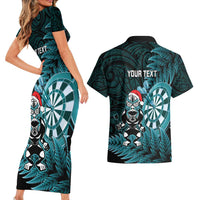 Personalised New Zealand Darts Christmas Couples Matching Short Sleeve Bodycon Dress and Hawaiian Shirt Maori Fern Merry Dartsmas - Polynesian Pride