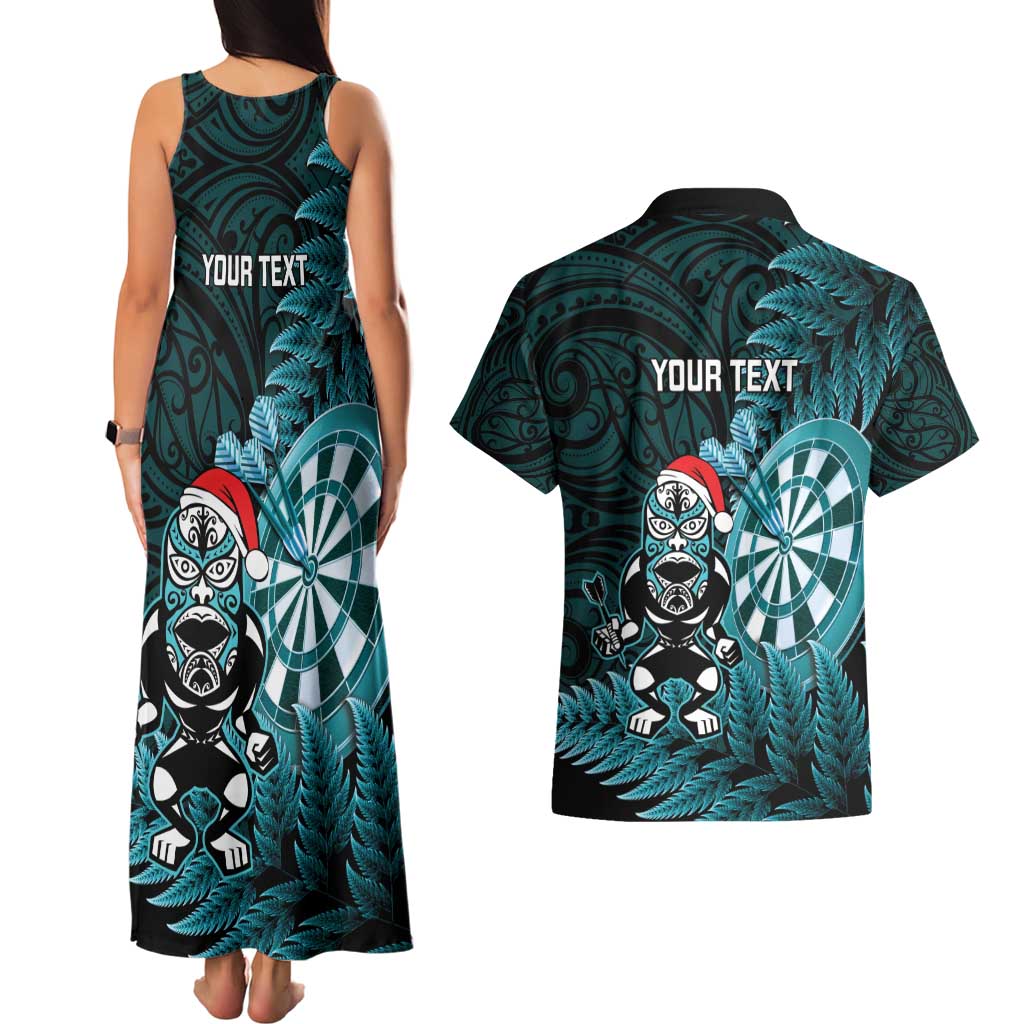 Personalised New Zealand Darts Christmas Couples Matching Tank Maxi Dress and Hawaiian Shirt Maori Fern Merry Dartsmas - Polynesian Pride