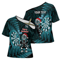 Personalised New Zealand Darts Christmas Cross Shoulder Shirt Maori Fern Merry Dartsmas - Polynesian Pride
