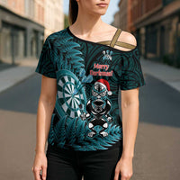 Personalised New Zealand Darts Christmas Cross Shoulder Shirt Maori Fern Merry Dartsmas - Polynesian Pride