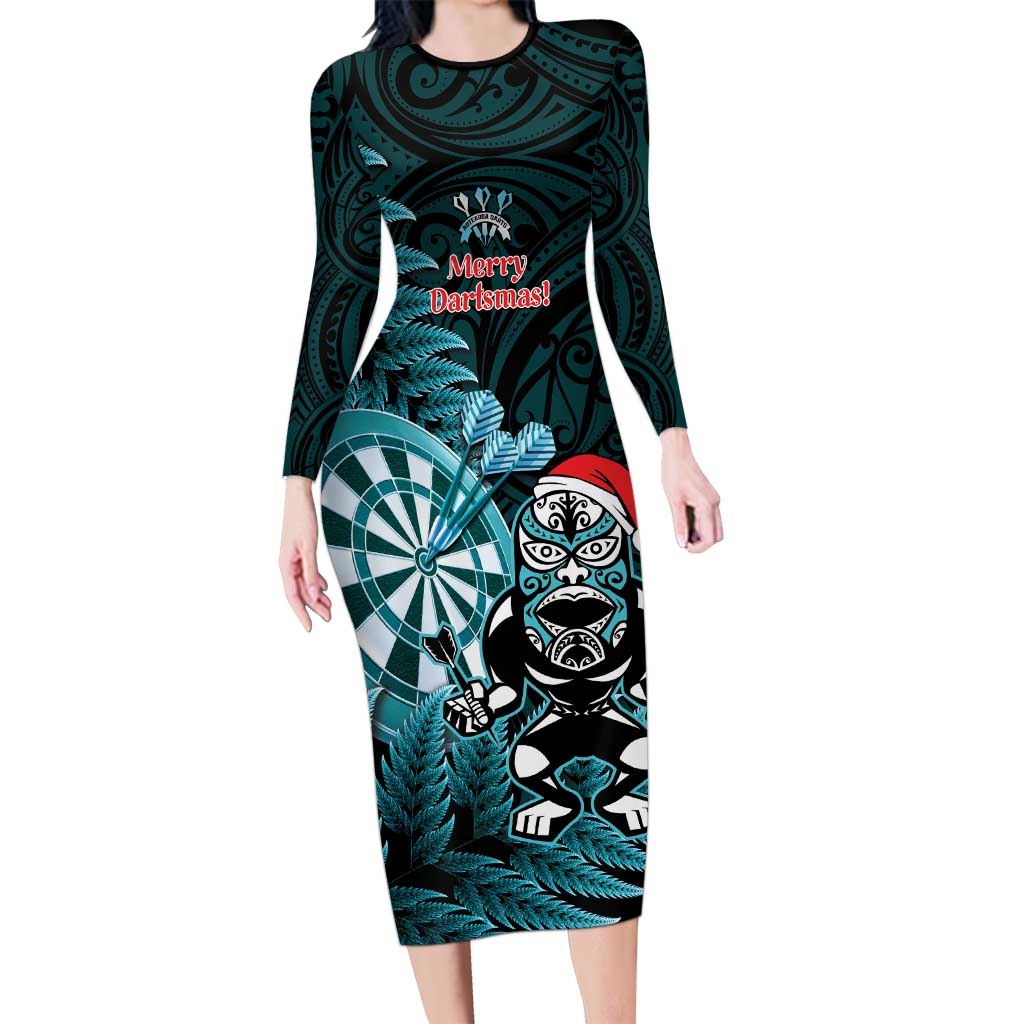 Personalised New Zealand Darts Christmas Family Matching Long Sleeve Bodycon Dress and Hawaiian Shirt Maori Fern Merry Dartsmas - Polynesian Pride