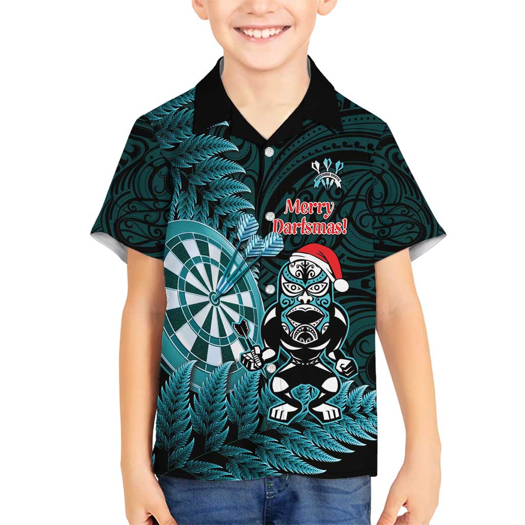 Personalised New Zealand Darts Christmas Family Matching Long Sleeve Bodycon Dress and Hawaiian Shirt Maori Fern Merry Dartsmas - Polynesian Pride