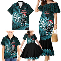 Personalised New Zealand Darts Christmas Family Matching Mermaid Dress and Hawaiian Shirt Maori Fern Merry Dartsmas - Polynesian Pride