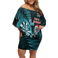 Personalised New Zealand Darts Christmas Family Matching Off Shoulder Short Dress and Hawaiian Shirt Maori Fern Merry Dartsmas - Polynesian Pride