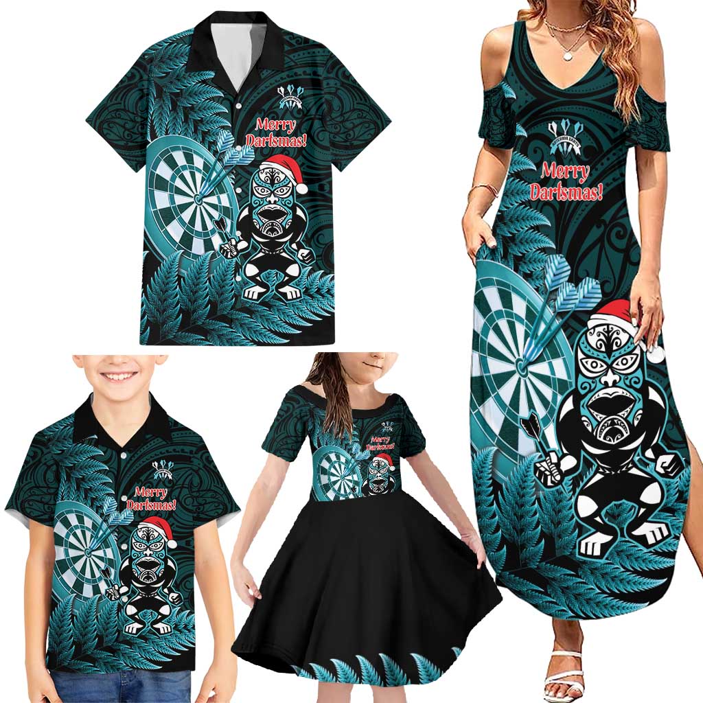 Personalised New Zealand Darts Christmas Family Matching Summer Maxi Dress and Hawaiian Shirt Maori Fern Merry Dartsmas - Polynesian Pride