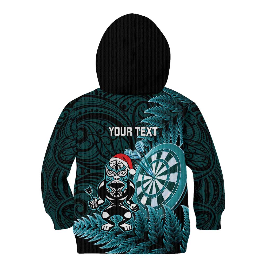Personalised New Zealand Darts Christmas Kid Hoodie Maori Fern Merry Dartsmas - Polynesian Pride