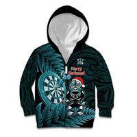 Personalised New Zealand Darts Christmas Kid Hoodie Maori Fern Merry Dartsmas - Polynesian Pride