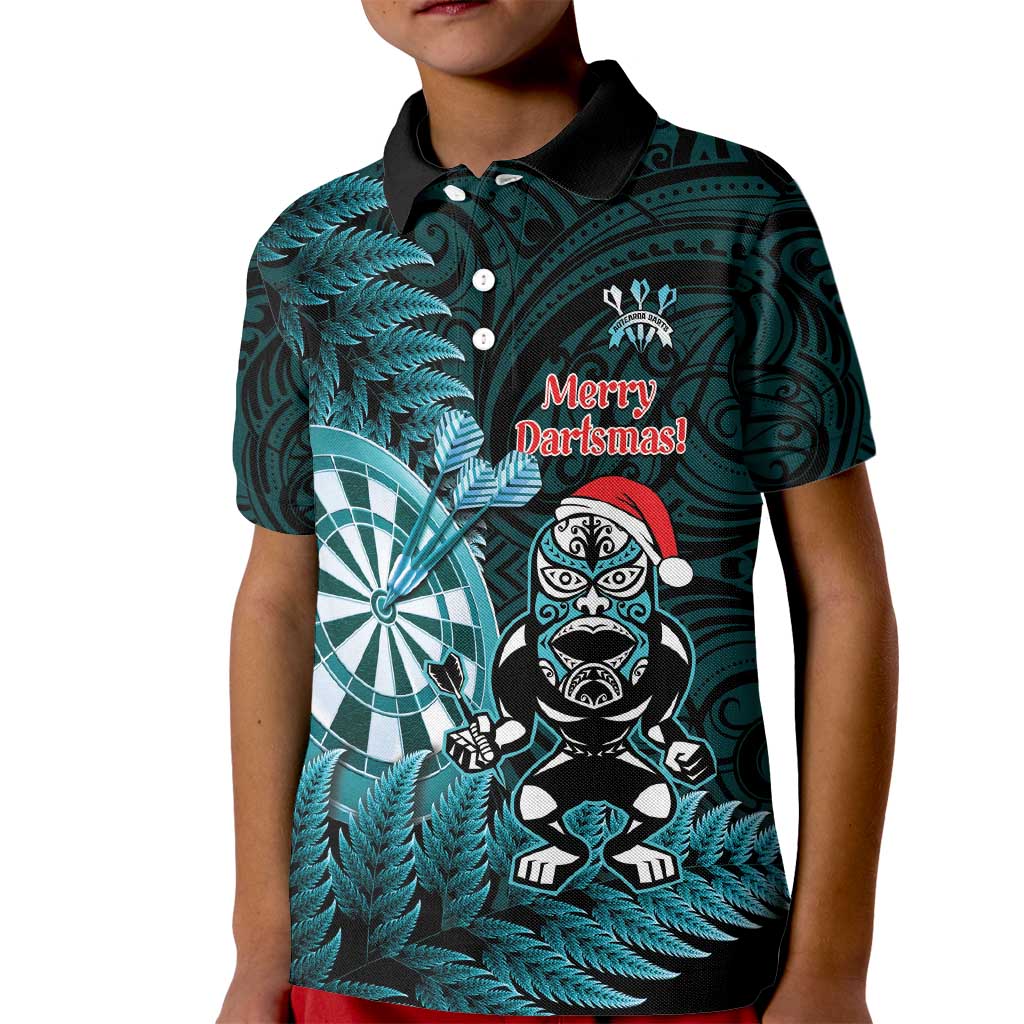 Personalised New Zealand Darts Christmas Kid Polo Shirt Maori Fern Merry Dartsmas - Polynesian Pride