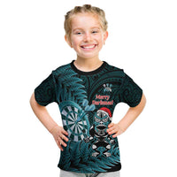Personalised New Zealand Darts Christmas Kid T Shirt Maori Fern Merry Dartsmas - Polynesian Pride