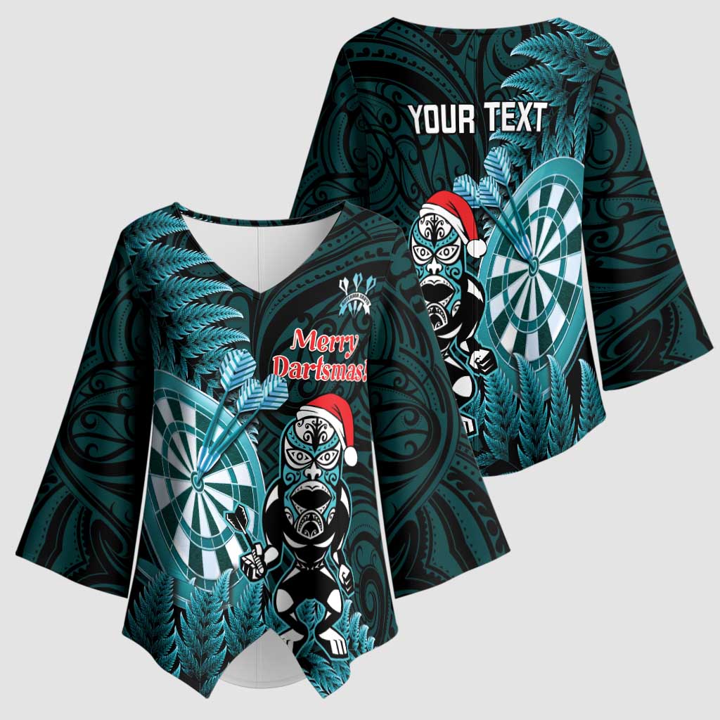 Personalised New Zealand Darts Christmas Kimono Sleeve Blouse Maori Fern Merry Dartsmas - Polynesian Pride