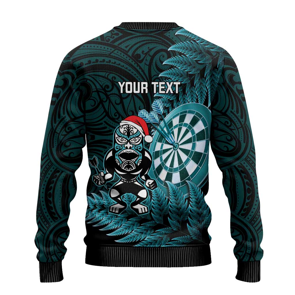 Personalised New Zealand Darts Christmas Ugly Christmas Sweater Maori Fern Merry Dartsmas - Polynesian Pride