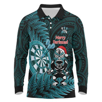Personalised New Zealand Darts Christmas Long Sleeve Polo Shirt Maori Fern Merry Dartsmas - Polynesian Pride