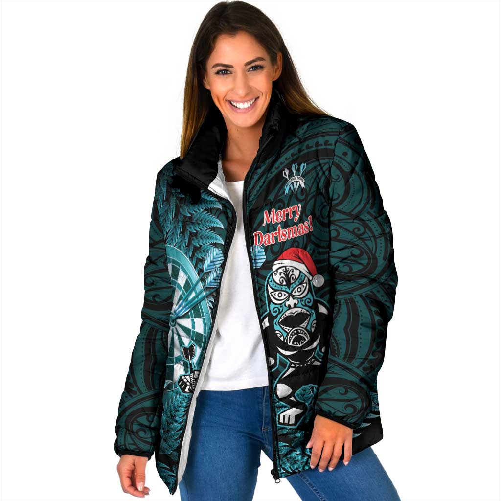 Personalised New Zealand Darts Christmas Padded Jacket Maori Fern Merry Dartsmas - Polynesian Pride