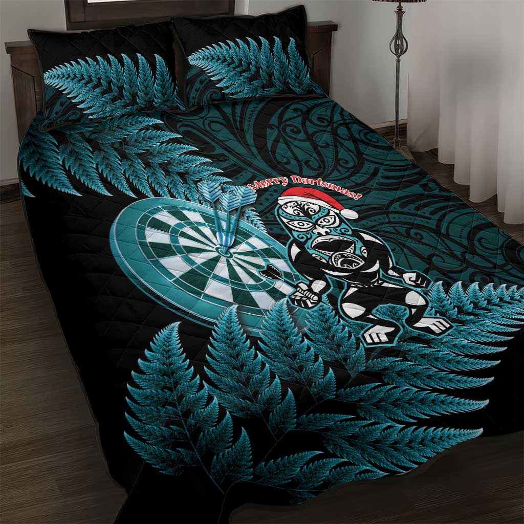 New Zealand Darts Christmas Quilt Bed Set Maori Fern Merry Dartsmas - Polynesian Pride