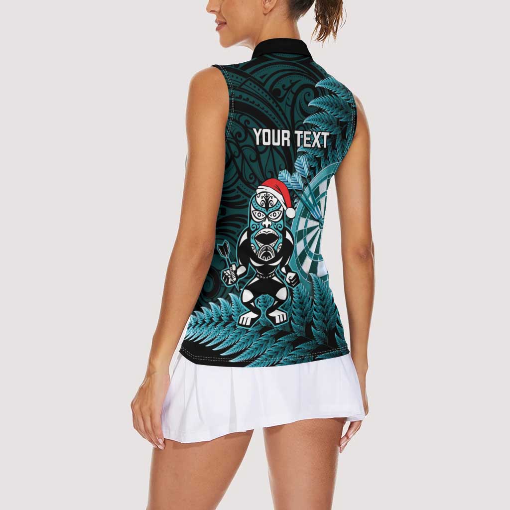 Personalised New Zealand Darts Christmas Women Sleeveless Polo Shirt Maori Fern Merry Dartsmas - Polynesian Pride