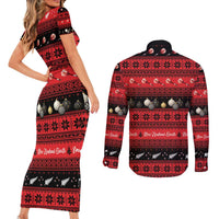 New Zealand Darts Christmas Couples Matching Short Sleeve Bodycon Dress and Long Sleeve Button Shirt Merry Xmas Aotearoa Maori Red - Polynesian Pride
