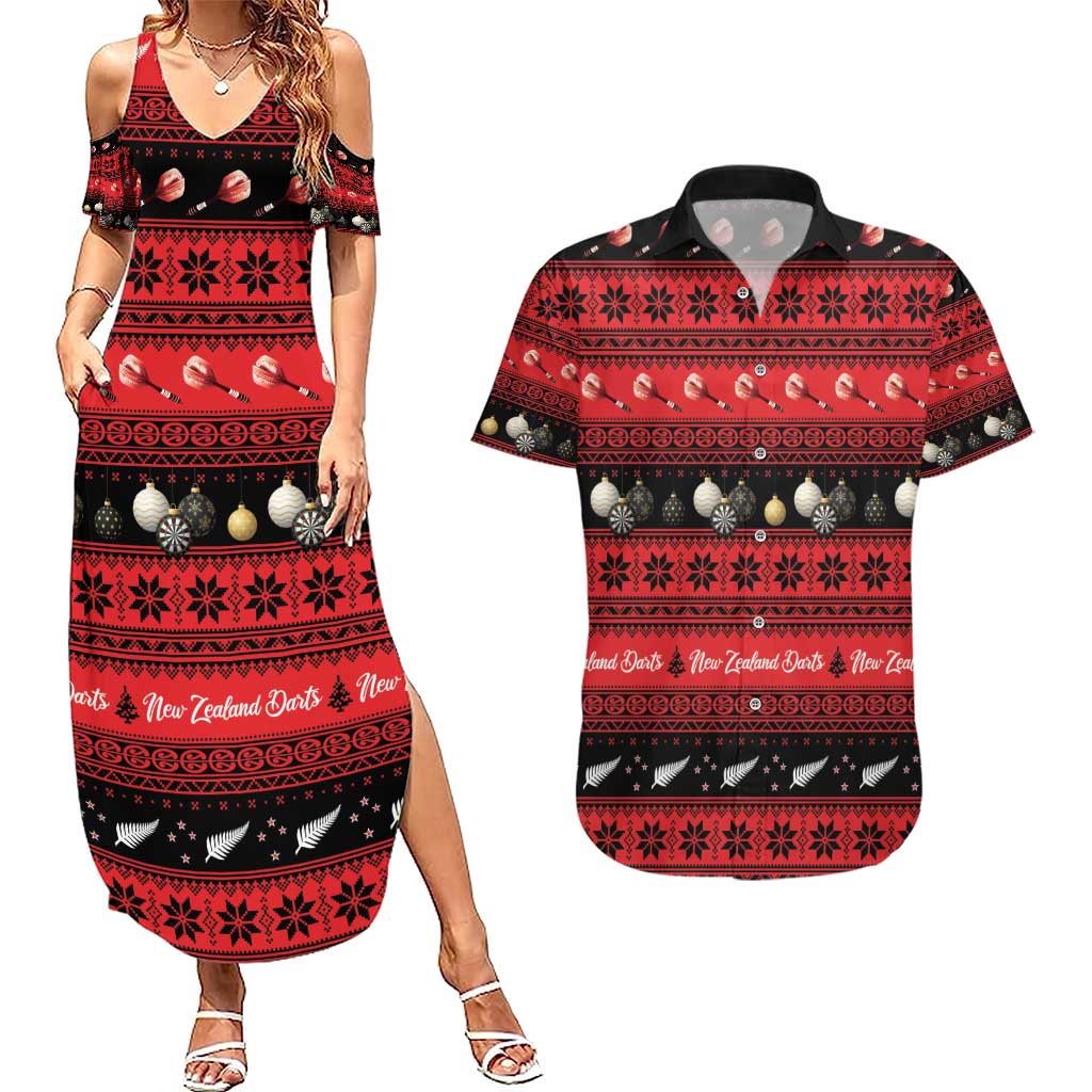 New Zealand Darts Christmas Couples Matching Summer Maxi Dress and Hawaiian Shirt Merry Xmas Aotearoa Maori Red - Polynesian Pride