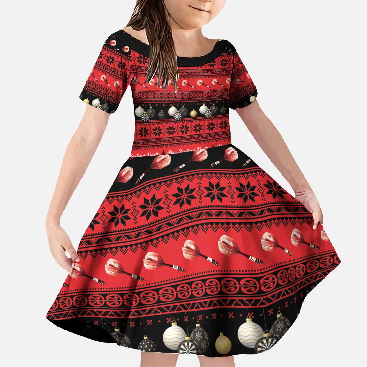 New Zealand Darts Christmas Family Matching Off The Shoulder Long Sleeve Dress and Hawaiian Shirt Merry Xmas Aotearoa Maori Red - Polynesian Pride