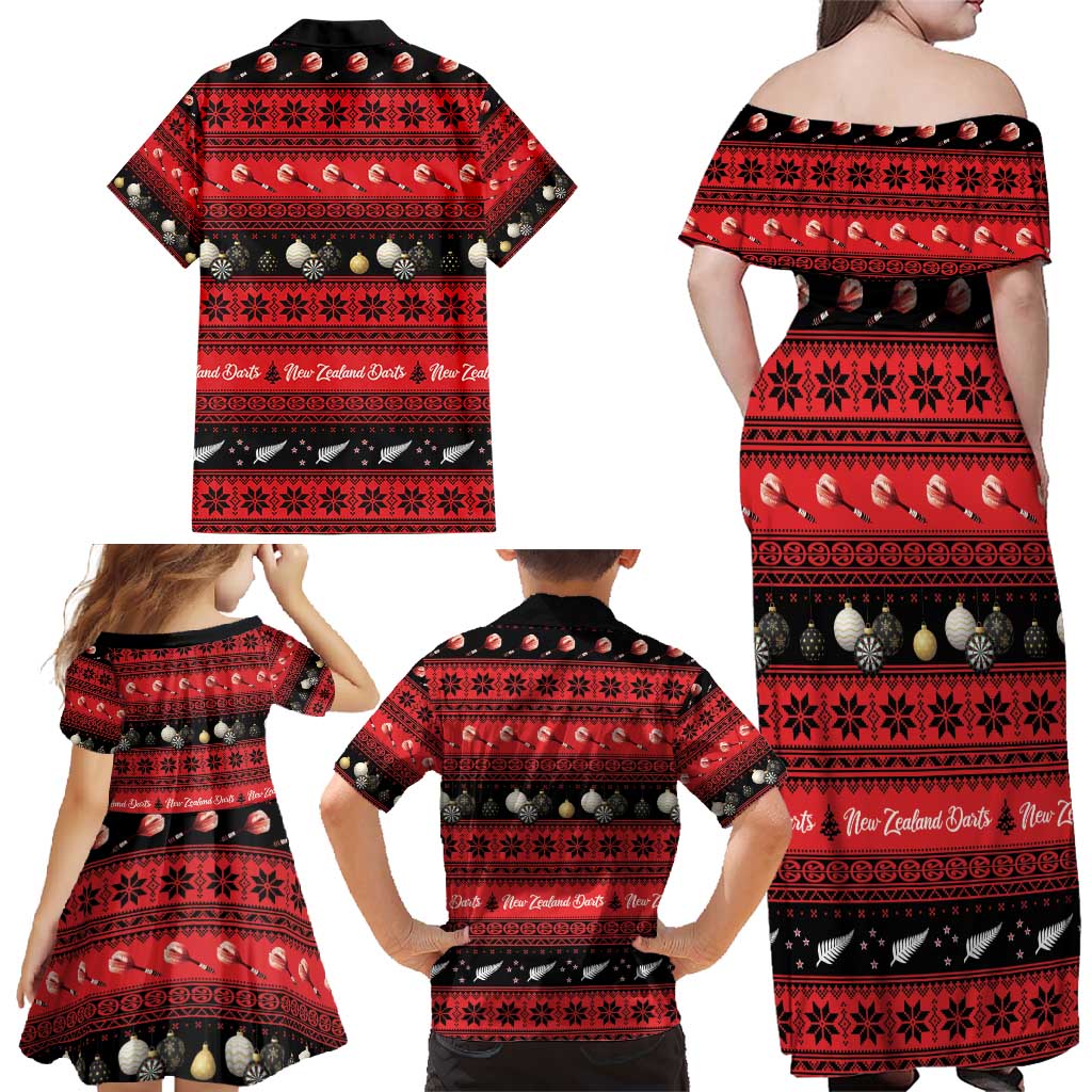 New Zealand Darts Christmas Family Matching Off Shoulder Maxi Dress and Hawaiian Shirt Merry Xmas Aotearoa Maori Red - Polynesian Pride