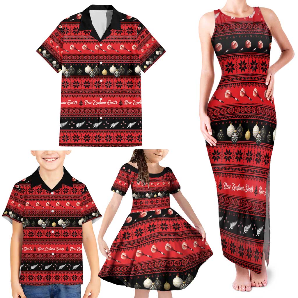 New Zealand Darts Christmas Family Matching Tank Maxi Dress and Hawaiian Shirt Merry Xmas Aotearoa Maori Red - Polynesian Pride