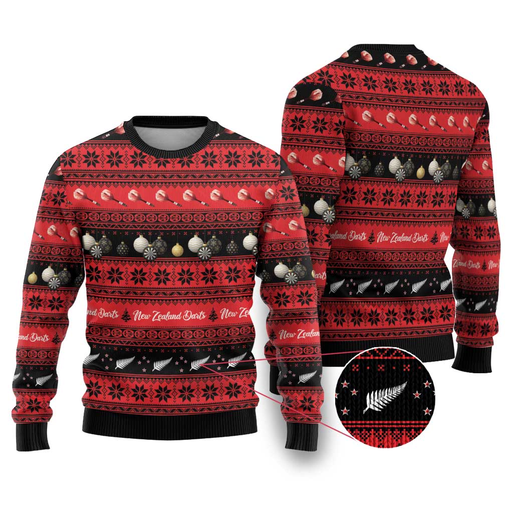 New Zealand Darts Christmas Ugly Christmas Sweater Merry Xmas Aotearoa Maori Red - Polynesian Pride