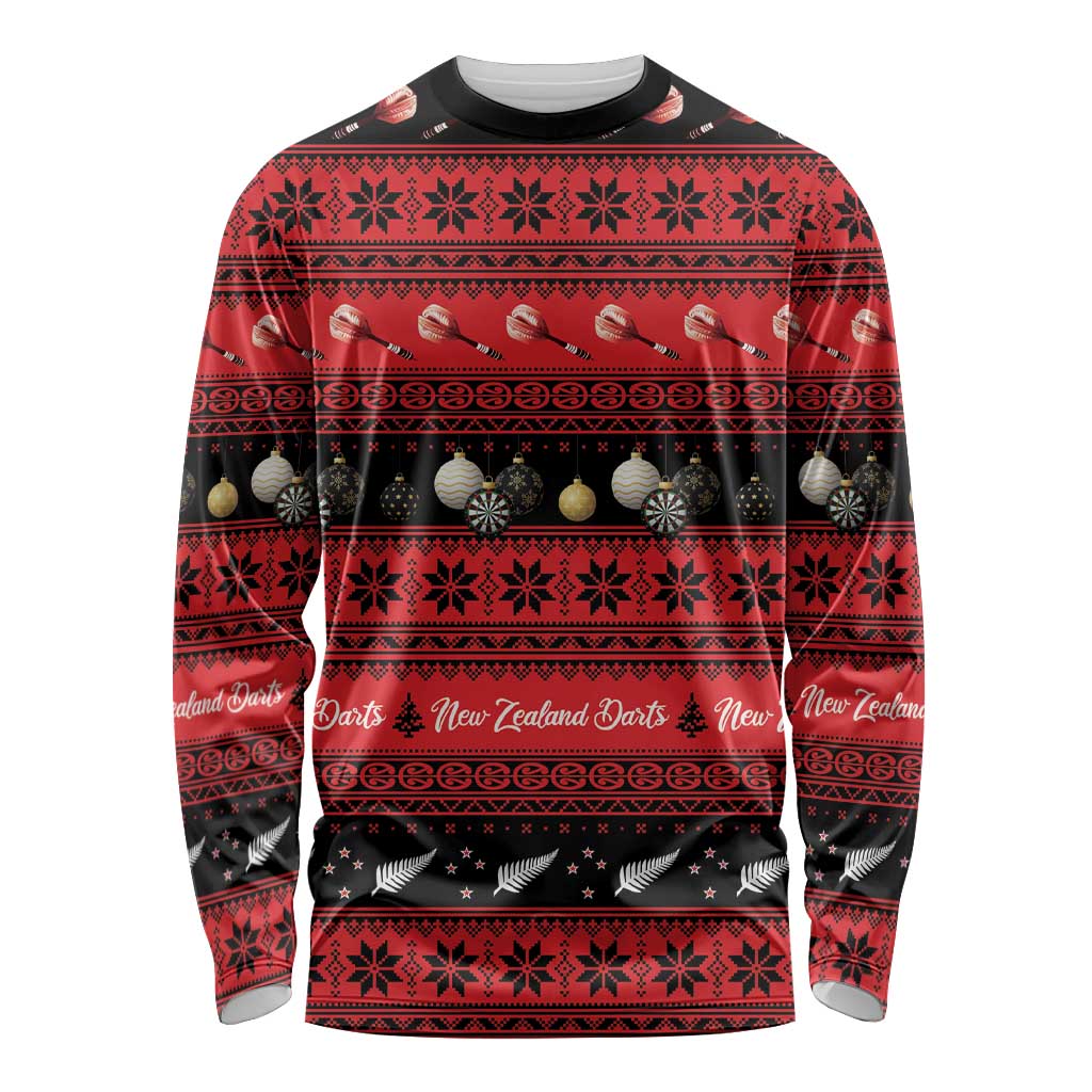 New Zealand Darts Christmas Long Sleeve Shirt Merry Xmas Aotearoa Maori Red - Polynesian Pride