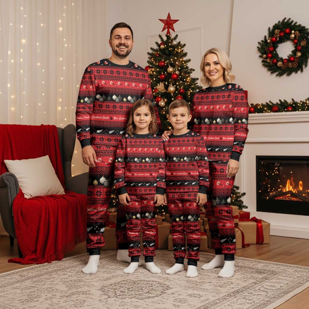 New Zealand Darts Christmas Pajama Set Merry Xmas Aotearoa Maori Red - Polynesian Pride