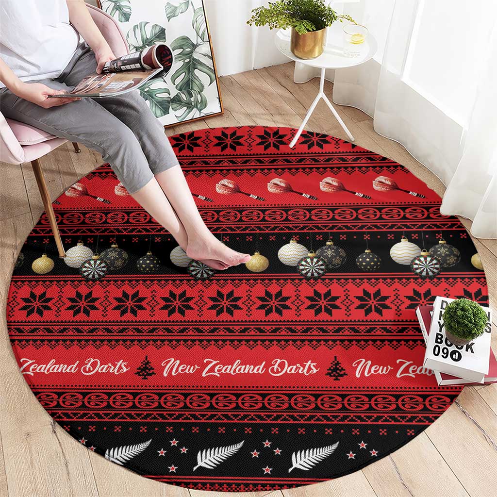 New Zealand Darts Christmas Round Carpet Merry Xmas Aotearoa Maori Red - Polynesian Pride