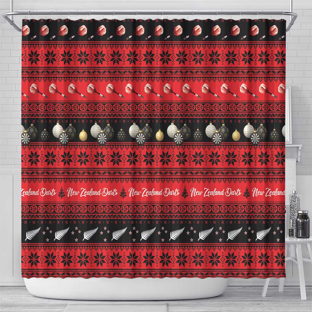 New Zealand Darts Christmas Shower Curtain Merry Xmas Aotearoa Maori Red - Polynesian Pride